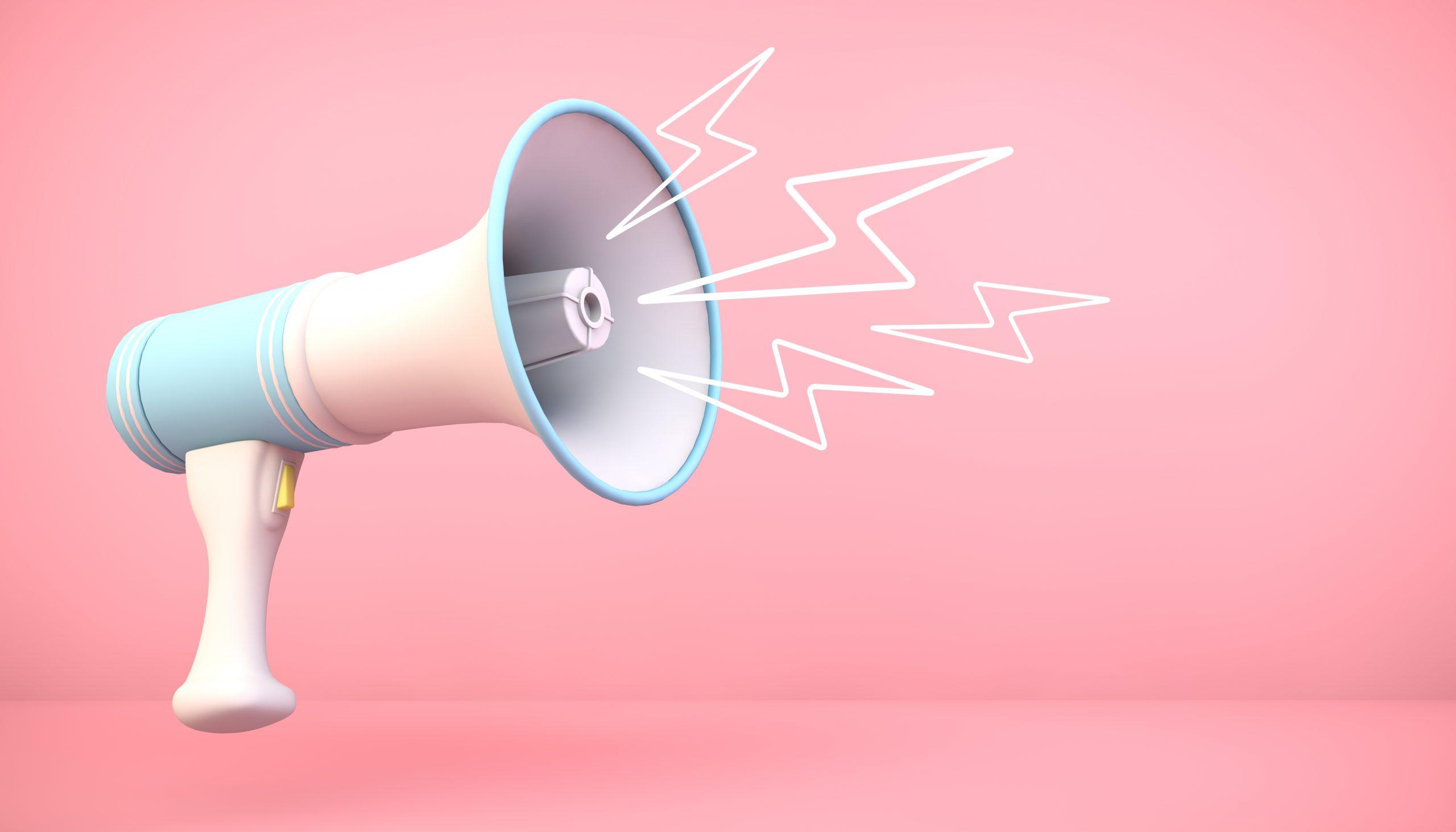 3d rendering megaphone on pink background with lightnings Illustrations
